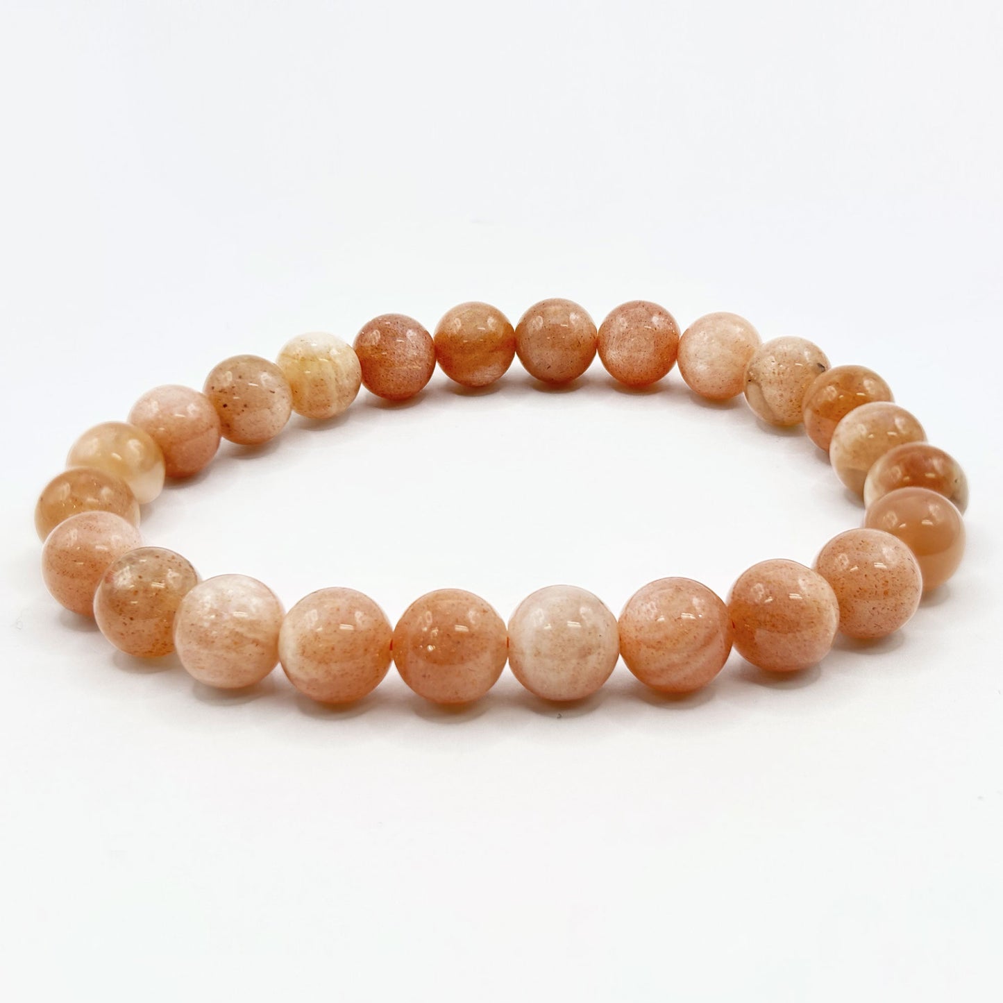 8mm Peach Moonstone Round Bead Stretch Bracelet - Gem Avenue Retail