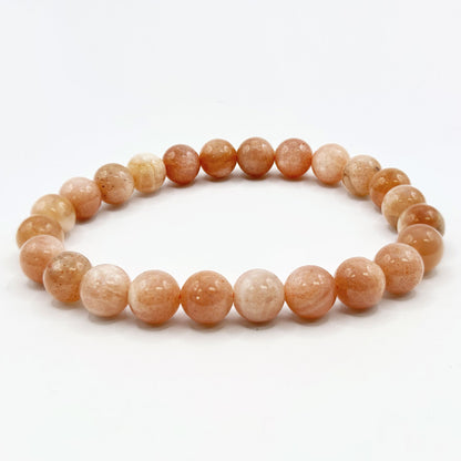 8mm Peach Moonstone Round Bead Stretch Bracelet - Gem Avenue Retail