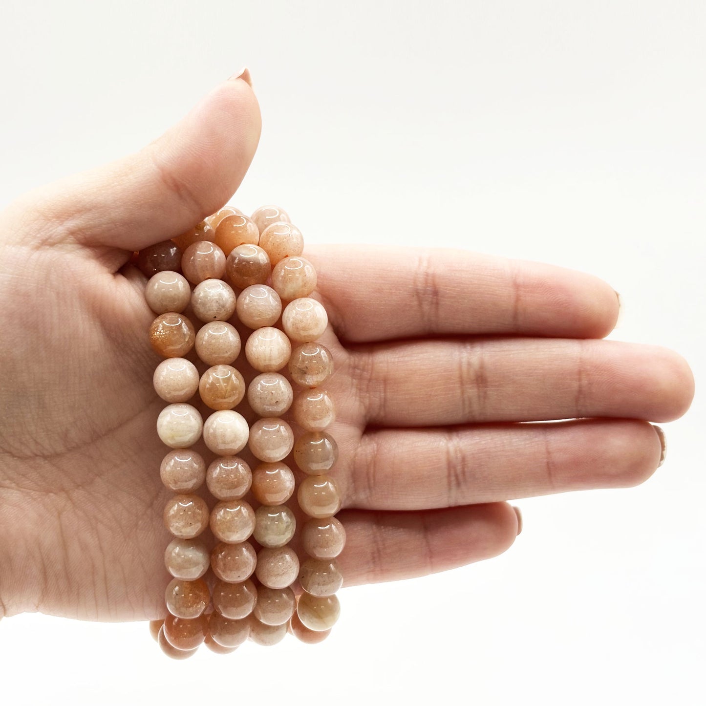 8mm Peach Moonstone Round Bead Stretch Bracelet - Gem Avenue Retail
