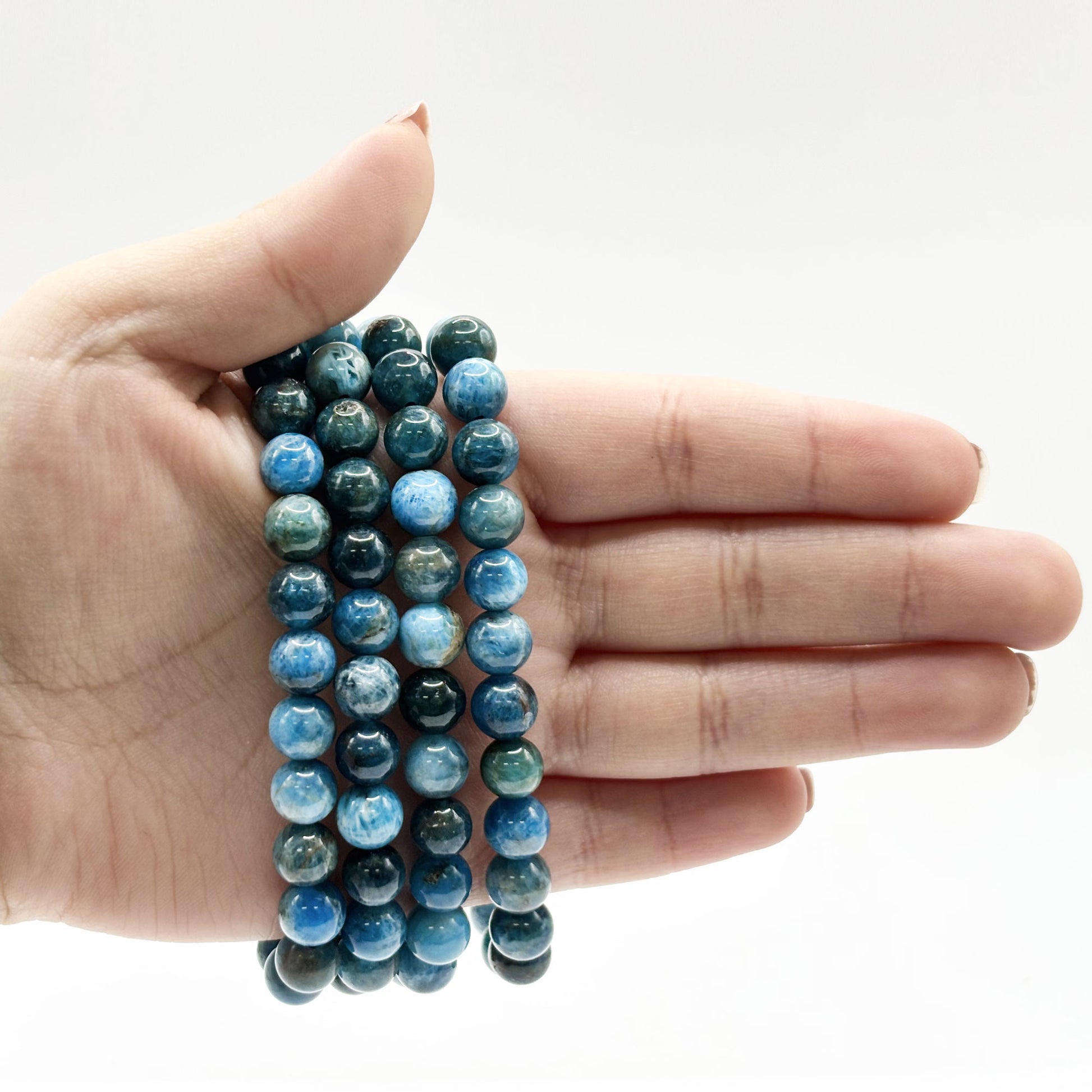 8mm Blue Apatite Round Bead Stretch Bracelet - Gem Avenue Retail