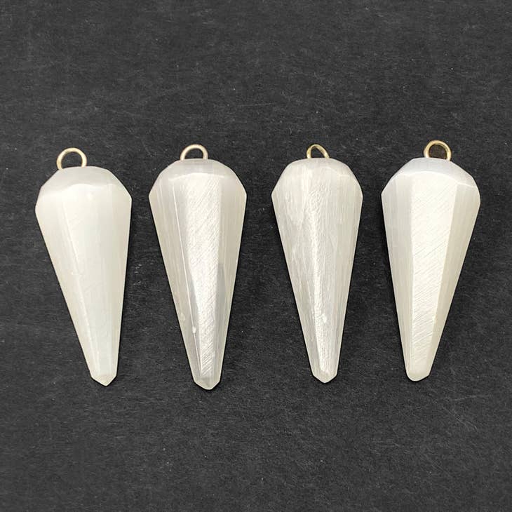 Selenite Faceted Cone-Shaped Pendants – Polished Natural Crystal for Clarity, Energy Cleansing & Inner Peace – Elegant Spiritual Jewelry for Everyday Wear or Gifting - GP320