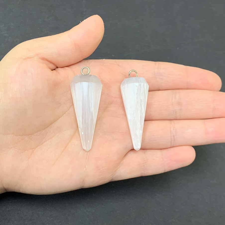 Selenite Faceted Cone Pendants Wholesale - Gem Avenue