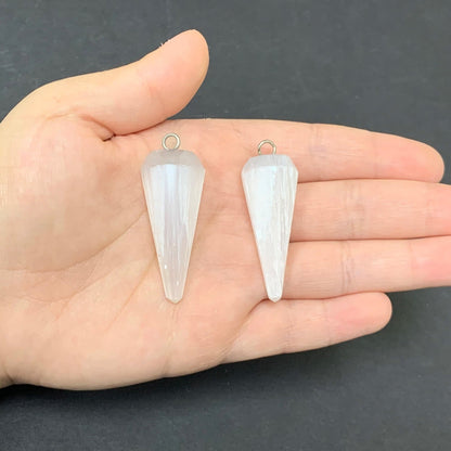 Selenite Faceted Cone Pendants Wholesale - Gem Avenue