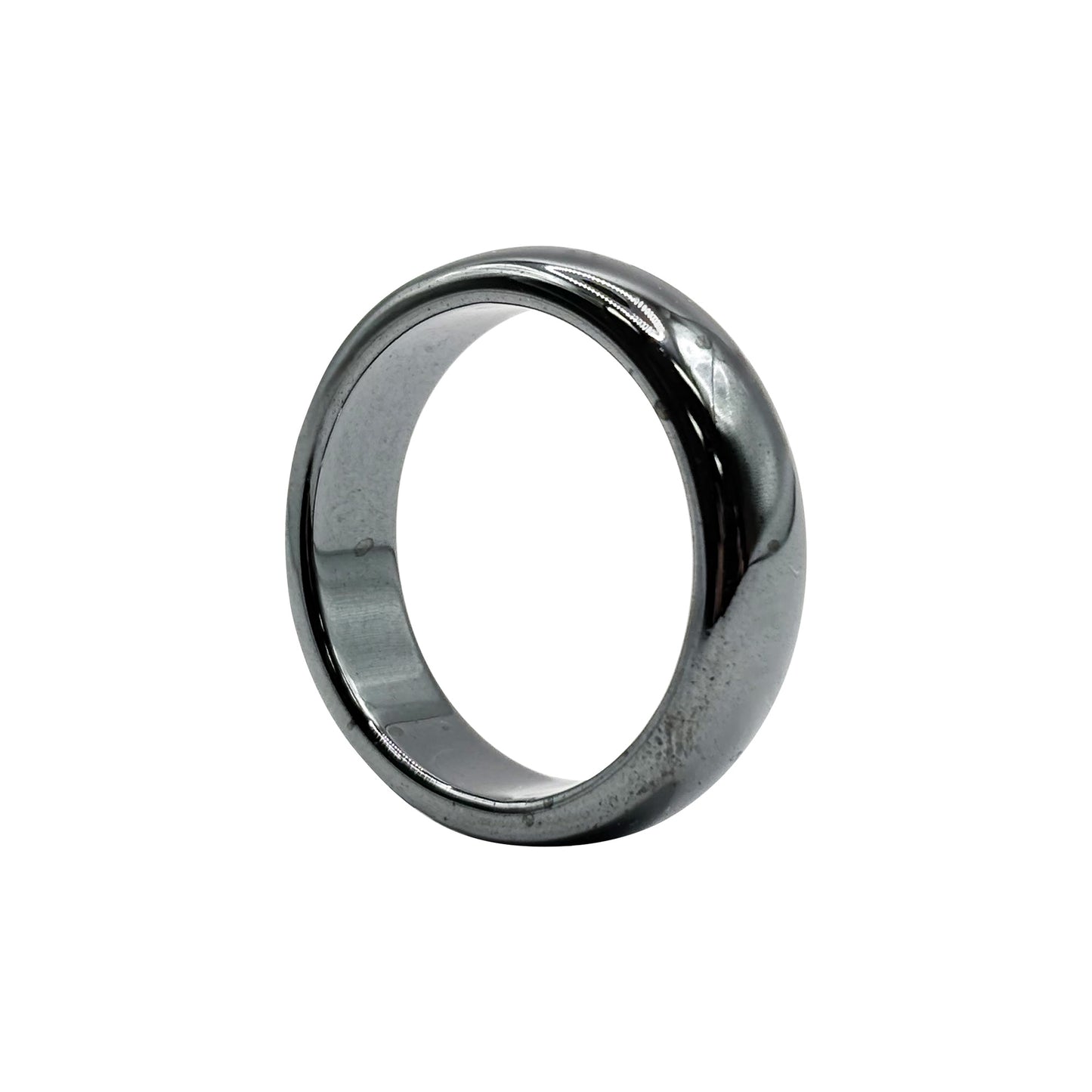 Natural Hematite Stone Band Ring Mirror-Finish Metallic Jewelry