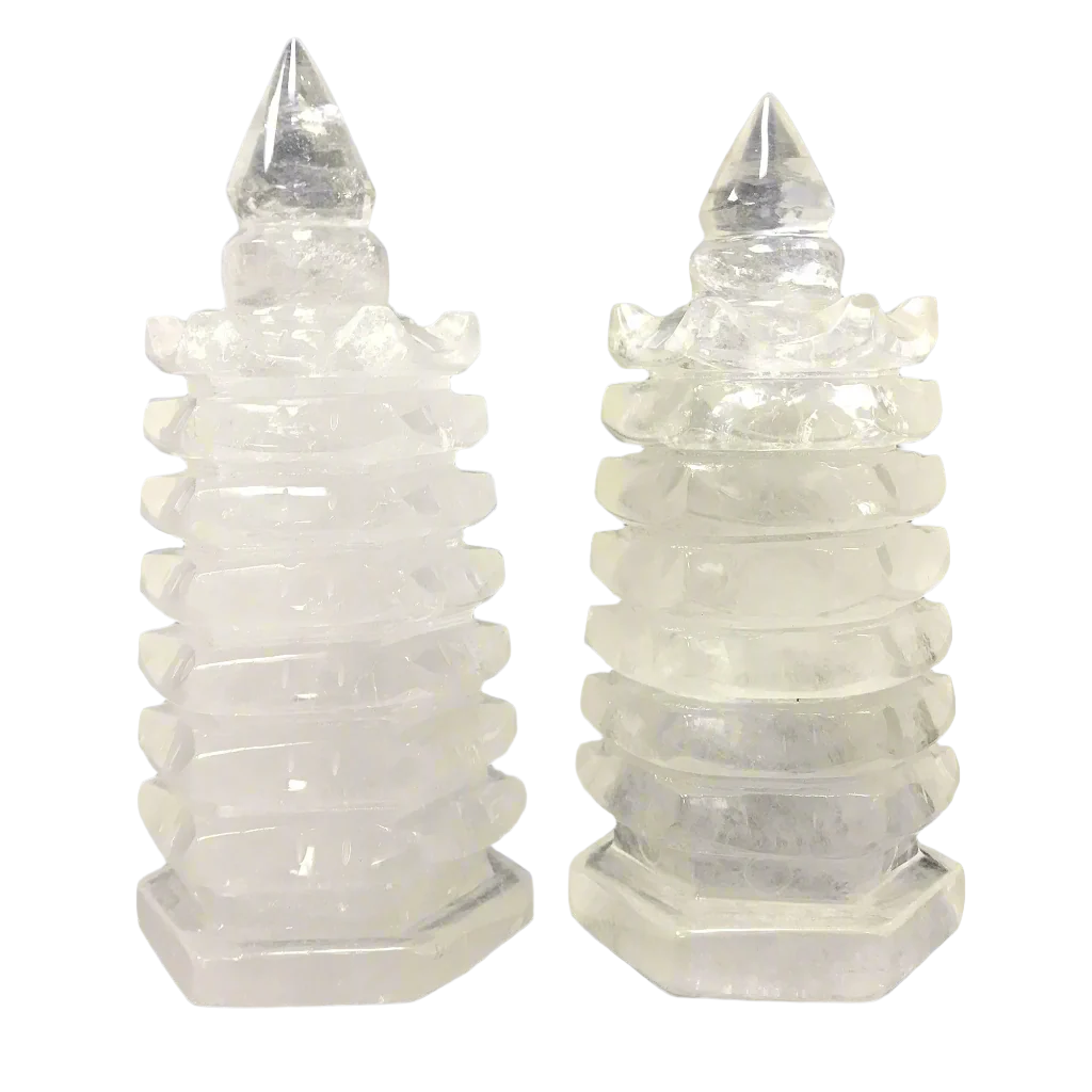 Natural Clear Quartz Crystal Pagoda Towers for Feng Shui Decor & Home Display - 12-0023
