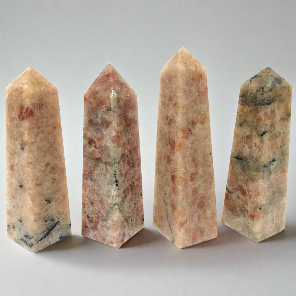 Natural Sunstone Crystal Obelisk Tower Hand Carved Decorative Stone for Home Decor - 12-0133