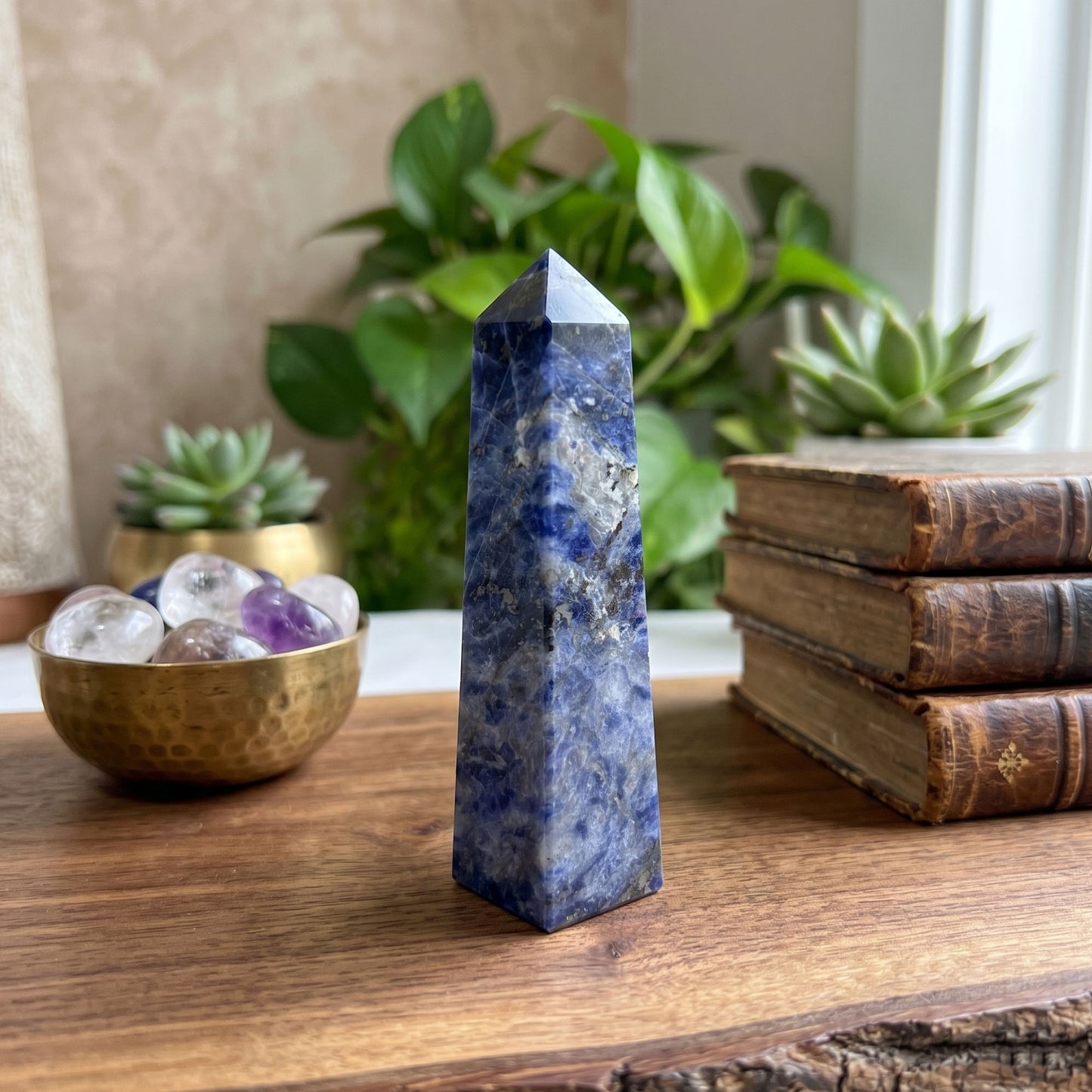 Natural Polished Sodalite Crystal Obelisk Tower Point 3"