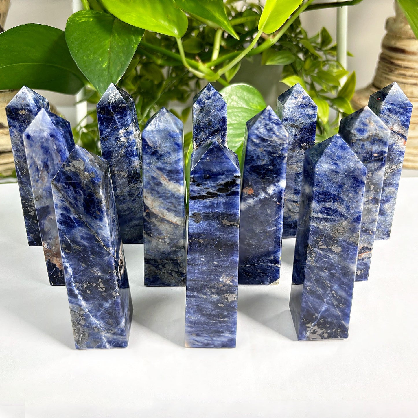 Polished Natural Sodalite Crystal Obelisk Tower Point for Home Décor, Energy Focus, Balance, and Aesthetic Display - 12-0160
