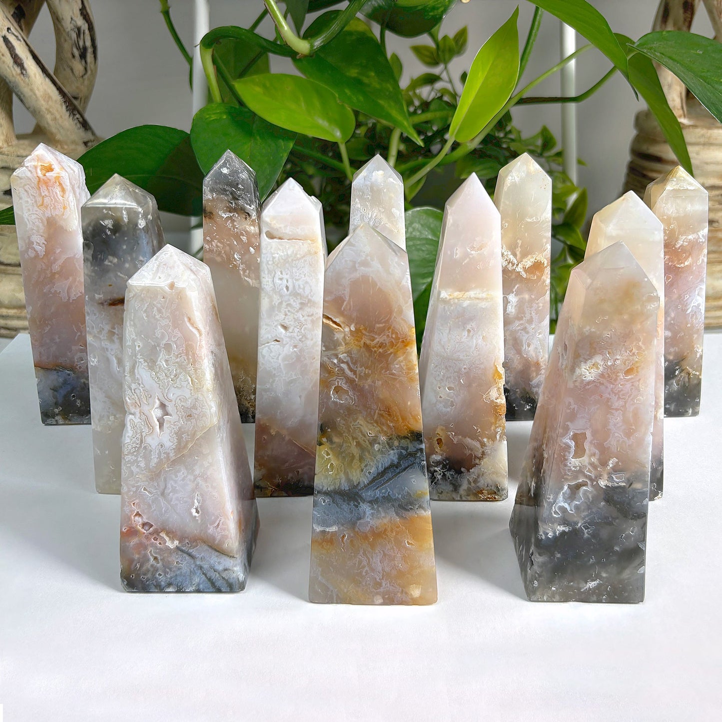 Natural Pink Plume Agate Obelisk Tower Point, Unique Raw Crystal with Distinctive Patterns, Ideal for Collectors, Display, and Home Decor - 12-0161