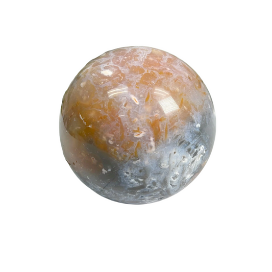 Polished Pink Plume Agate Sphere Decor Ball, Handcrafted Natural Stone Display Orb with Intricate Patterns for Collector Showcase or Home Accent Piece - 13-0096