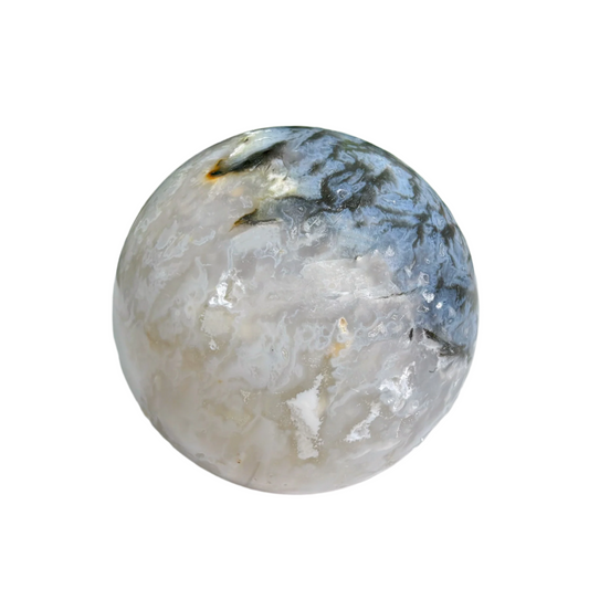 Polished Plume Agate Sphere Decor Ball, Natural Stone Mineral Specimen with Unique Patterns for Home, Office, and Collector Display - 13-0097
