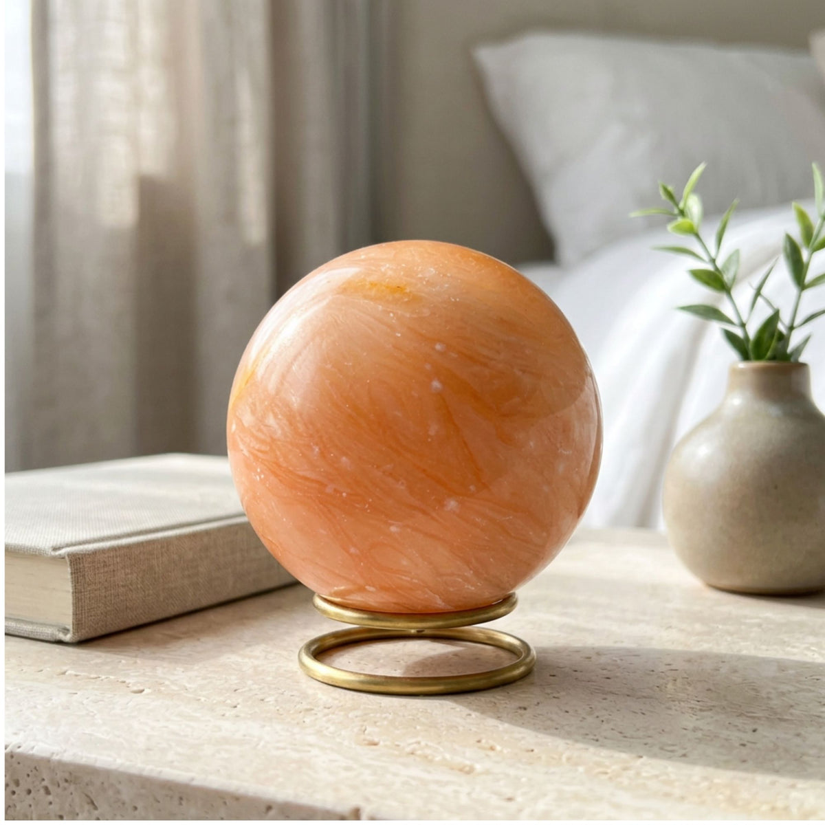Orange Calcite Sphere Polished Natural Crystal Gemstone Ball for Home Decor & Display