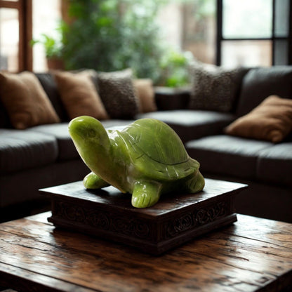 Hand-Carved Nephrite Jade Turtle Figurine Natural Crystal Sculpture for Healing, Good Luck, Home Decor, Office Display & Gift for Collectors  14-0003
