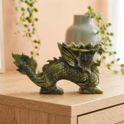 Hand Carved Dragon Nephrite Jade Crystal Figurine 8 to 8.7 Oz