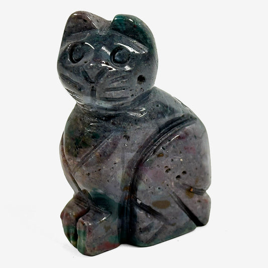 Hand Carved Bloodstone Cat Figurine – Crystal Animal Sculpture for Healing, Chakra, Energy Work, Décor, Pocket Totem, Spiritual Gift, Gemstone Collectible-14-0080-BloodStone