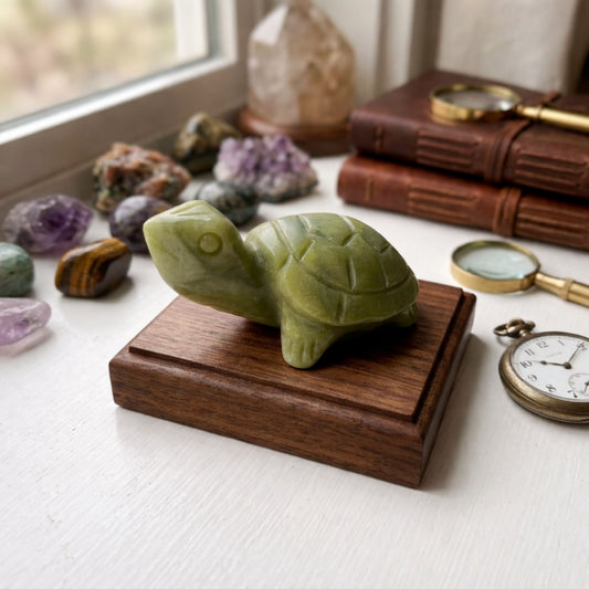 Hand-Carved Nephrite Jade Turtle Natural Crystal Gemstone Figurine for Healing, Feng Shui, Protection & Home Decor - 14-0107