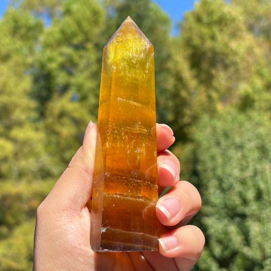 Natural Yellow Fluorite Crystal Obelisk Tower Point for Energy Healing, Focus, Meditation & Elegant Home or Office Decor - RPO518