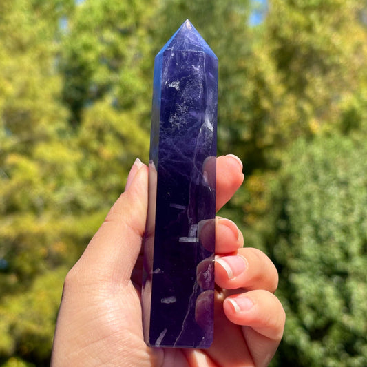 Natural Purple Fluorite Crystal Obelisk Tower Point for Energy Healing, Meditation, Focus & Elegant Home or Office Decor - RPO517
