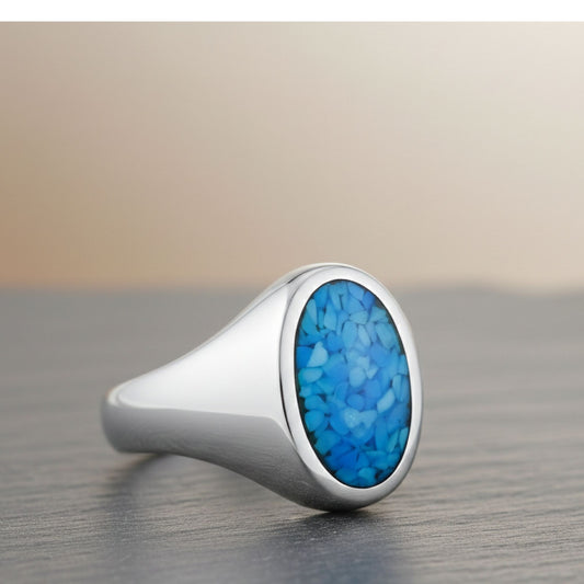 Men's 925 Sterling Silver Blue Turquoise Ring Vintage Oval Stone Design, Handmade Statement Jewelry - GR578