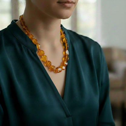 Baltic Amber Beads Necklace Natural Healing Crystal Jewelry 18 Inches GN083-C