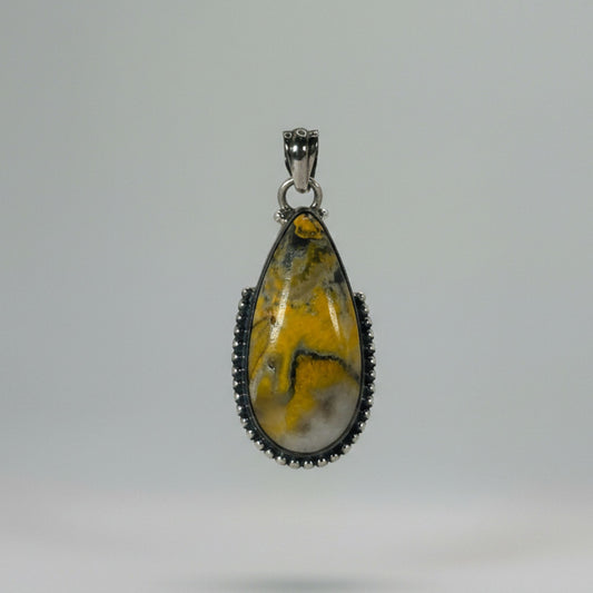 Bumble Bee Jasper Teardrop Pendant in 925 Sterling Silver Natural Yellow Black Jasper Gemstone Necklace - GP335
