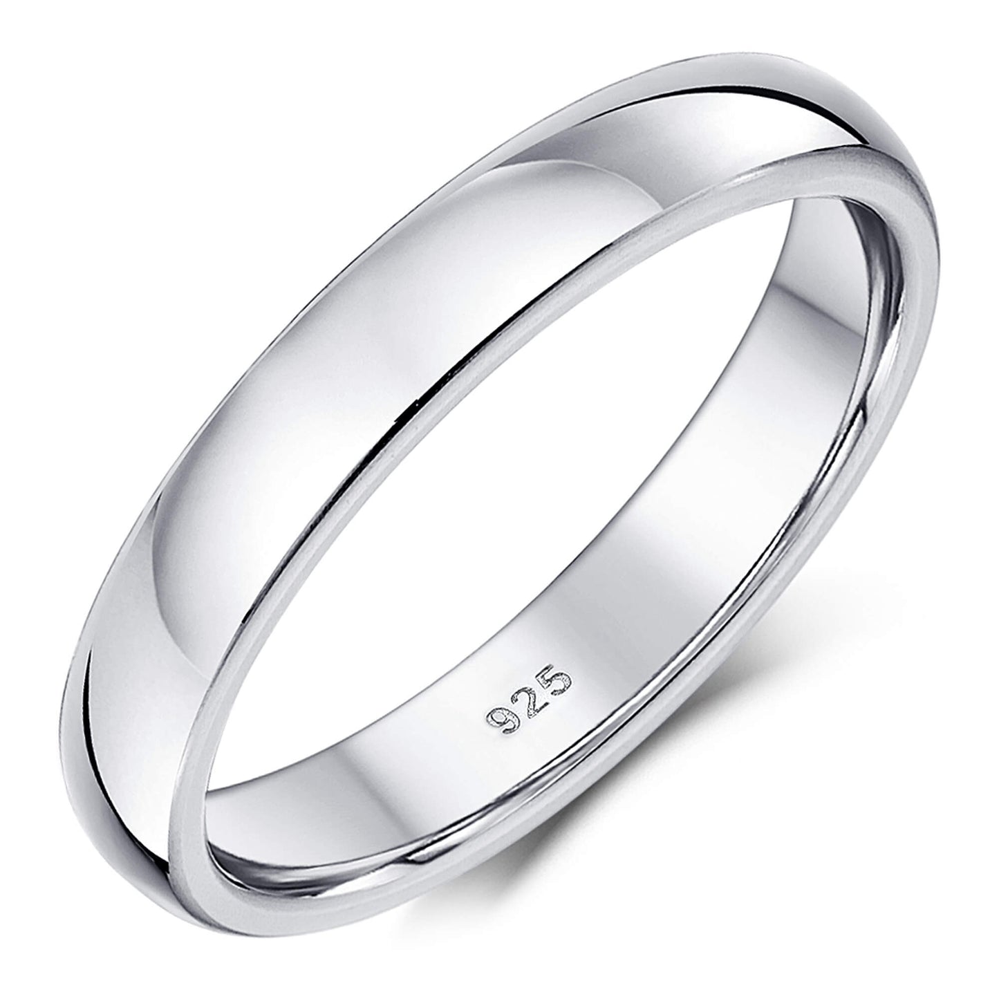 .925 Sterling Silver Plain Women's Wedding Band 4mm Comfort Fit