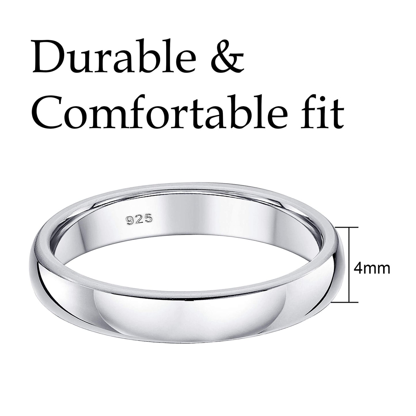 .925 Sterling Silver Plain Women's Wedding Band 4mm Comfort Fit