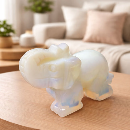 Hand-Carved Opalite Elephant Crystal Gemstone Carving