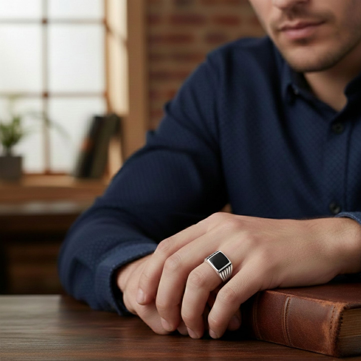 Men's 925 Sterling Silver Black Onyx Ring Bold Square Stone Jewelry - GR574