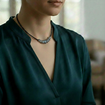 1.5mm Natural Labradorite and Black Spinel Gemstone Necklace