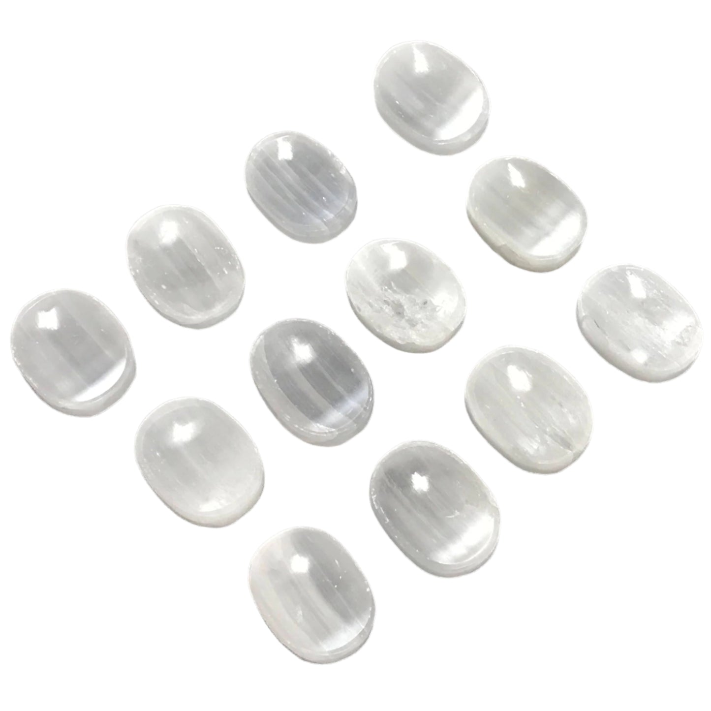 Selenite Worry Stone – Polished Pocket-Sized Thumb Stone with Indent for Stress Relief, Fidgeting, or Meditation – Smooth White Selenite Crystal Palm Stone (1 Piece)