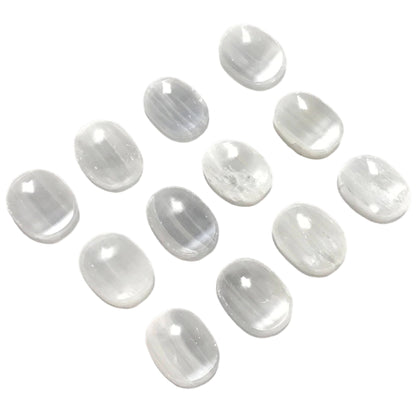 Selenite Worry Stone – Polished Pocket-Sized Thumb Stone with Indent for Stress Relief, Fidgeting, or Meditation – Smooth White Selenite Crystal Palm Stone (1 Piece)