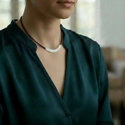 1.5mm Natural Ethiopian Opal and Black Spinel Gemstone Necklace