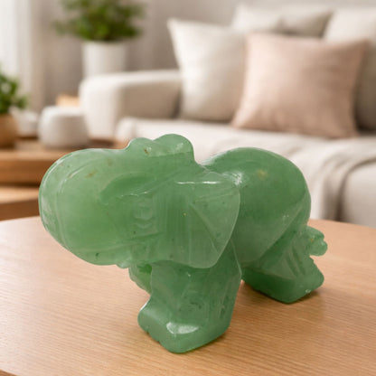 Hand-Carved Green Aventurine Elephant Crystal Gemstone Carving