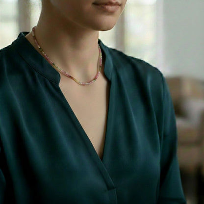 2mm Natural Multicolor Tourmaline Gemstone Necklace