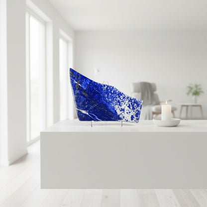Natural Lapis Lazuli Slab 5.5" Polished Blue Crystal Display Stone for Home Décor & Mineral Collection