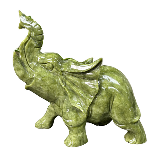 Hand-Carved Nephrite Jade Elephant – Natural Crystal Gemstone Figurine for Healing, Feng Shui, Prosperity & Home Décor - RAN499