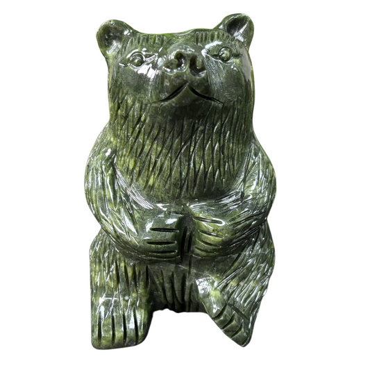 Hand Carved Bear Nephrite Jade Gemstone Animal Figurine-RAN498