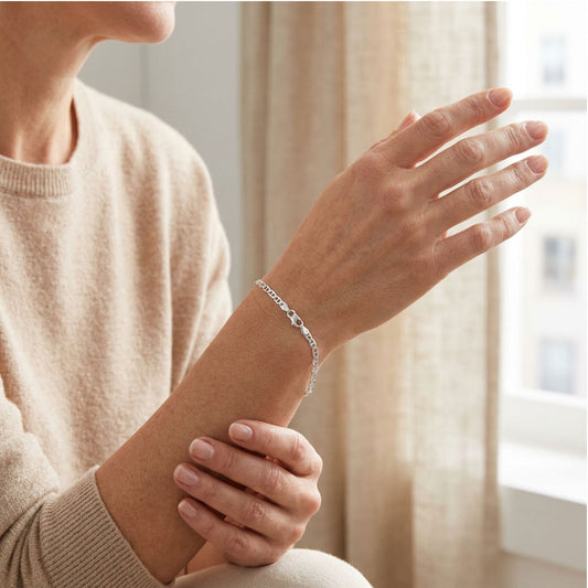 Sterling Silver Link Chain Bracelet Italian Spring Ring Clasp Classic Minimalist Women's Jewelry Gift