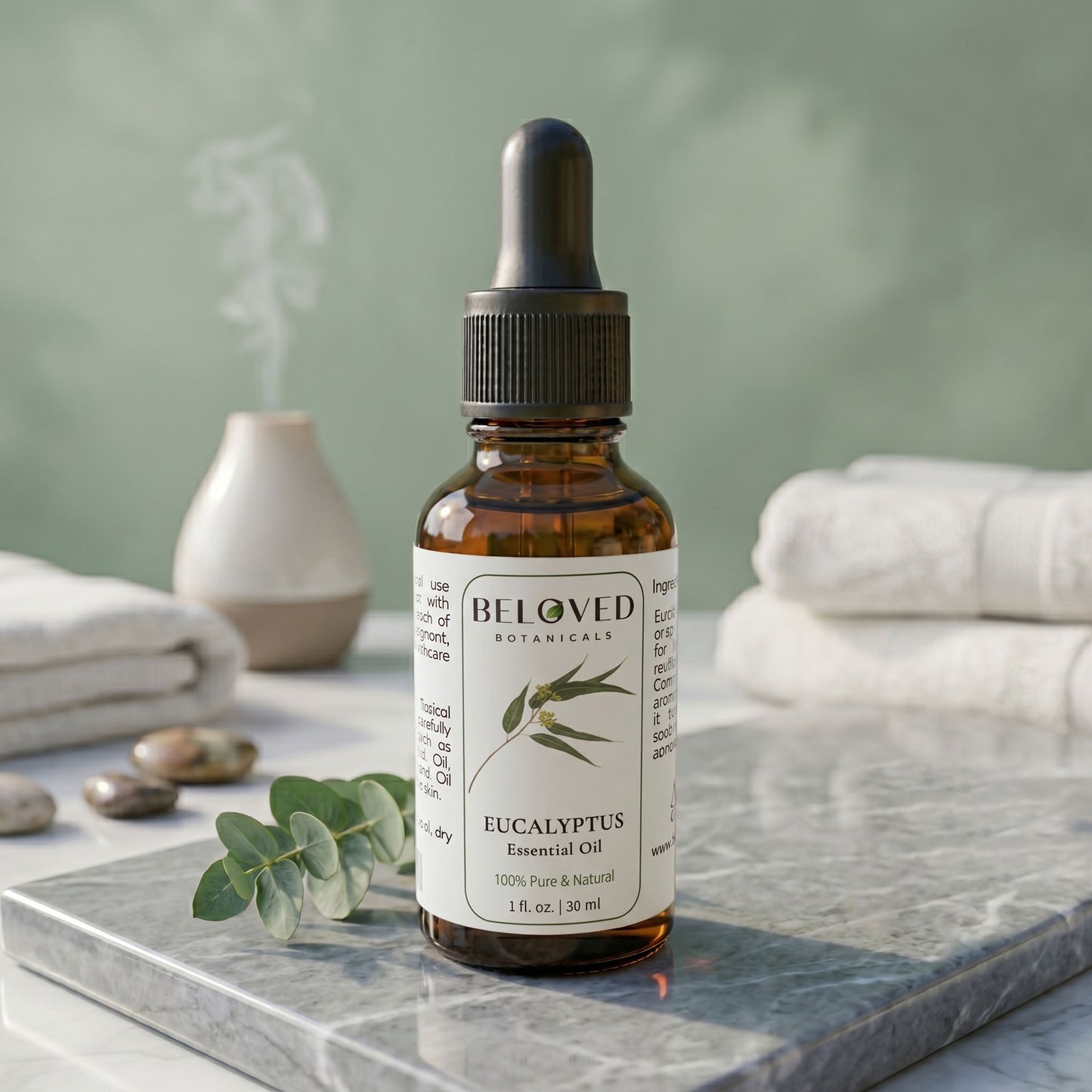 Beloved Botanicals Eucalyptus Essential Oil 30ml (1 Fl Oz) 100% Pure & Natural Aromatherapy Oil for Diffuser, Massage, Humidifier, Spa & DIY Blends  Eucalyptus globulus