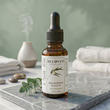 Beloved Botanicals Eucalyptus Essential Oil 30ml (1 Fl Oz) 100% Pure & Natural Aromatherapy Oil for Diffuser, Massage, Humidifier, Spa & DIY Blends  Eucalyptus globulus