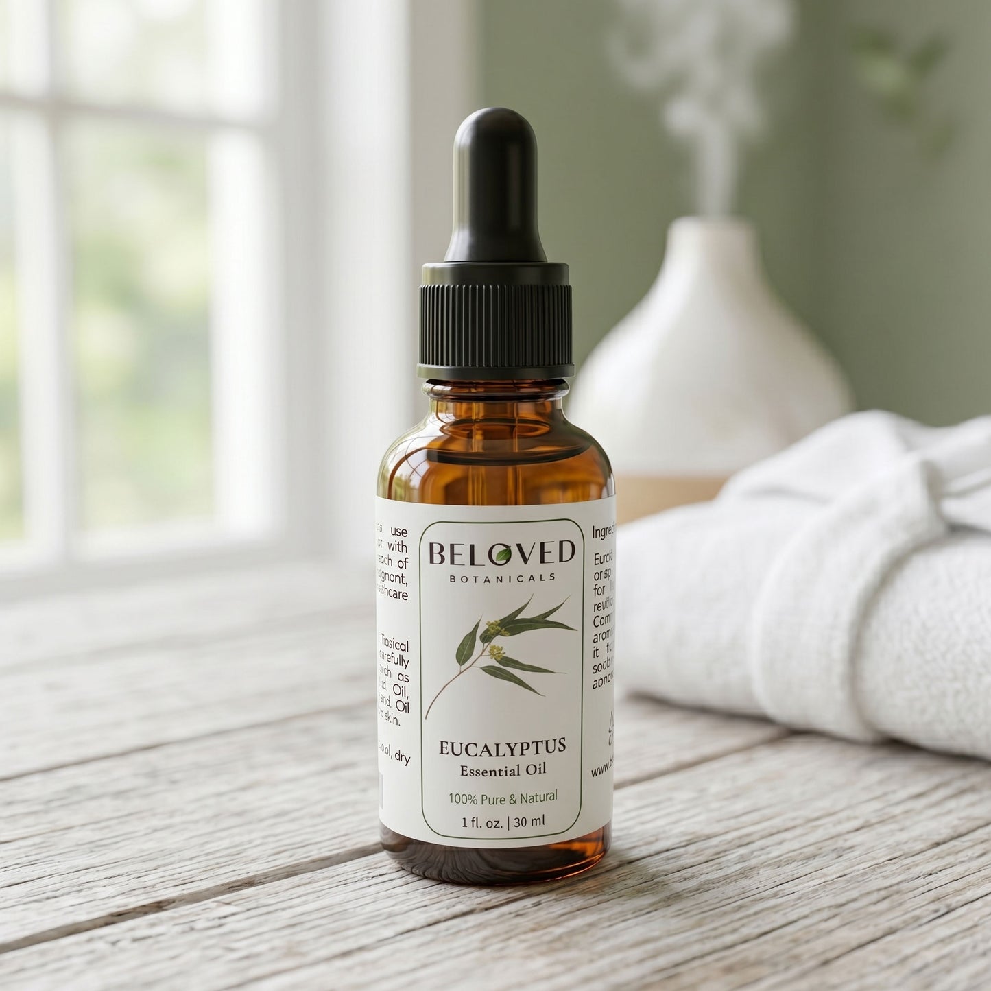 Beloved Botanicals Eucalyptus Essential Oil 30ml (1 Fl Oz) 100% Pure & Natural Aromatherapy Oil for Diffuser, Massage, Humidifier, Spa & DIY Blends  Eucalyptus globulus