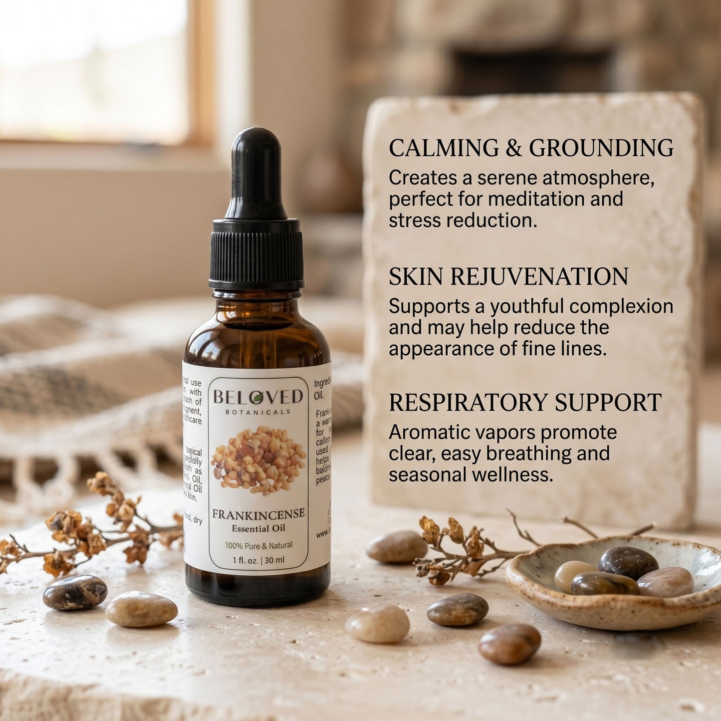 Beloved Botanicals Frankincense Essential Oil 30ml (1 Fl Oz) 100% Pure & Natural Boswellia Serrata Oil for Aromatherapy, Diffuser, Massage, Relaxation, Skin Care & Home Fragrance