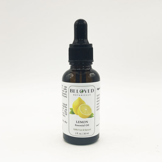 Beloved Botanicals Lemon Essential Oil 30ml (1 Fl Oz) 100% Pure & Natural Citrus Limon Oil for Aromatherapy, Diffuser, Massage, Home Fragrance, Skin Care & DIY Blends