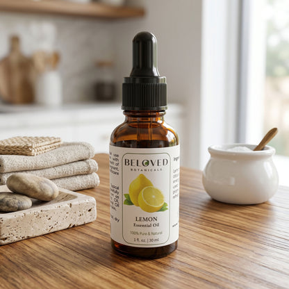 Beloved Botanicals Lemon Essential Oil 30ml (1 Fl Oz) 100% Pure & Natural Citrus Limon Oil for Aromatherapy, Diffuser, Massage, Home Fragrance, Skin Care & DIY Blends