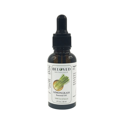 Beloved Botanicals Lemongrass Essential Oil 30ml (1 Fl Oz) 100% Pure & Natural Cymbopogon Flexuosus Oil for Aromatherapy, Diffuser, Massage, Home Fragrance & DIY Blends