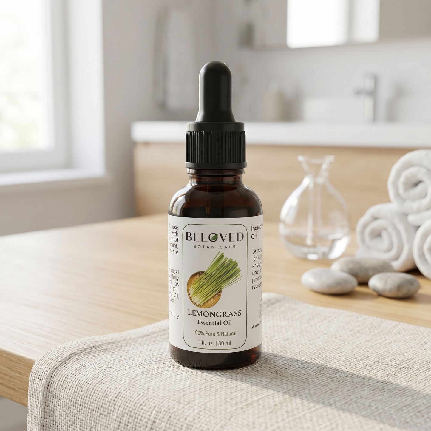 Beloved Botanicals Lemongrass Essential Oil 30ml (1 Fl Oz) 100% Pure & Natural Cymbopogon Flexuosus Oil for Aromatherapy, Diffuser, Massage, Home Fragrance & DIY Blends