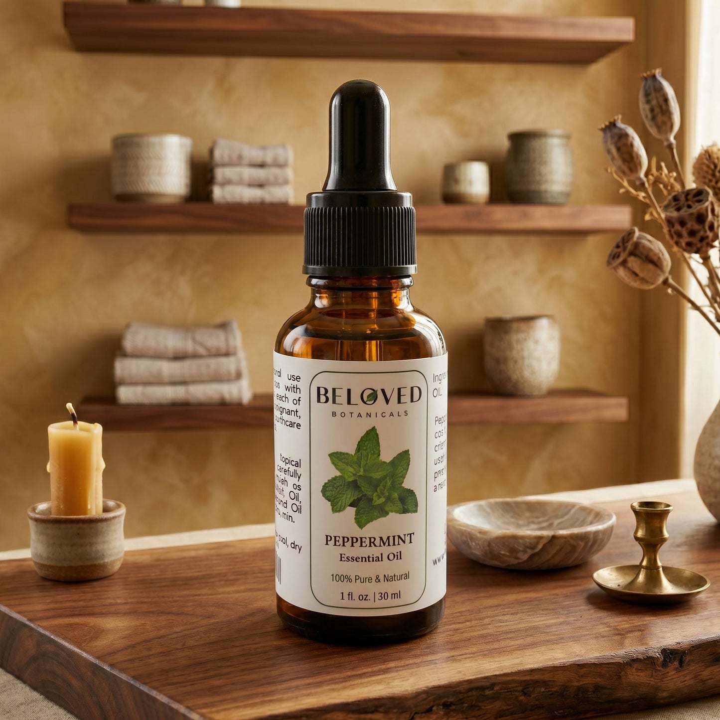 Beloved Botanicals Peppermint Essential Oil 30ml (1 Fl Oz) 100% Pure & Natural Mentha Piperita Oil for Aromatherapy, Diffuser, Massage, Home Fragrance & DIY Blends