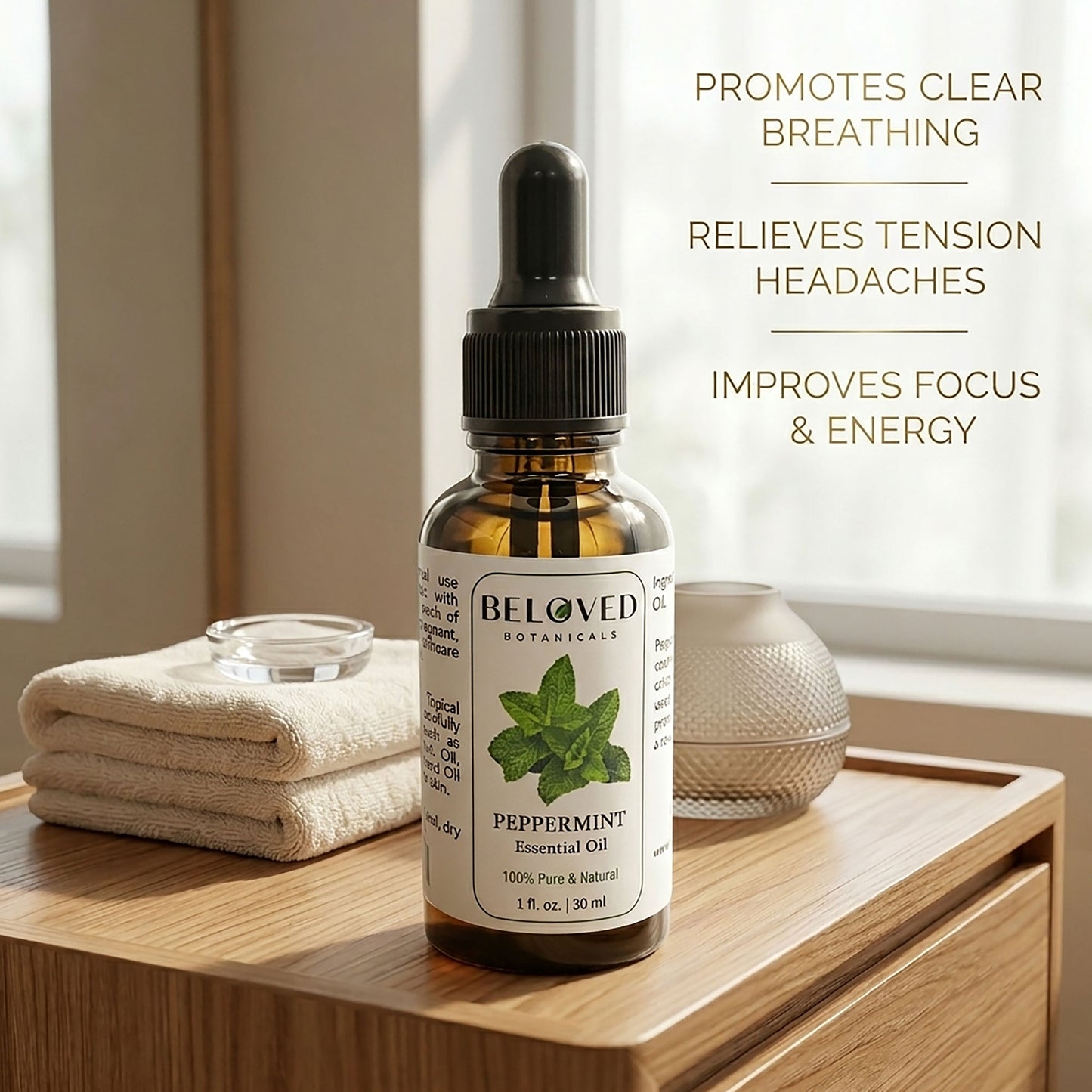 Beloved Botanicals Peppermint Essential Oil 30ml (1 Fl Oz) 100% Pure & Natural Mentha Piperita Oil for Aromatherapy, Diffuser, Massage, Home Fragrance & DIY Blends