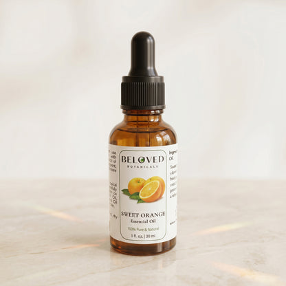 Beloved Botanicals Sweet Orange Essential Oil 30ml (1 Fl Oz) 100% Pure & Natural Citrus sinensis Oil for Aromatherapy, Diffusers, Massage, DIY Skincare, Soap & Candle Making, Fresh Citrus Aroma